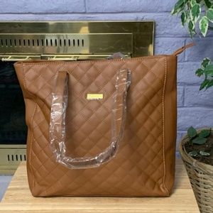 Joy & Iman Tan Diamond Quilted Leather Tote Bag